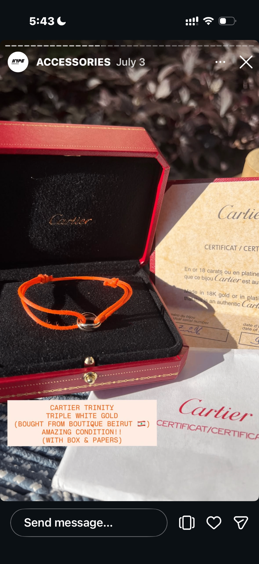 Cartier Trinity Bracelet — Triple White Gold