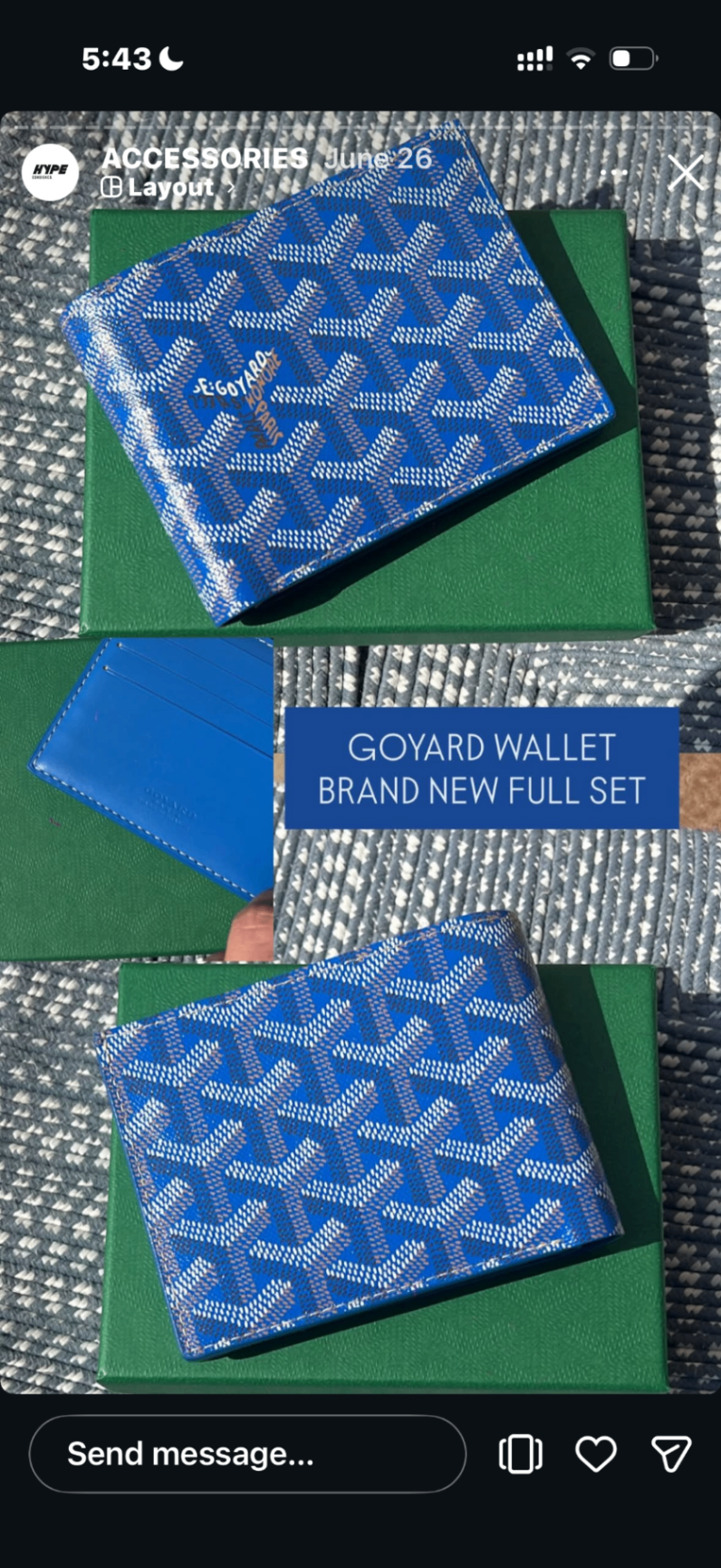 Goyard Victoire Bifold Wallet — Sky Blue